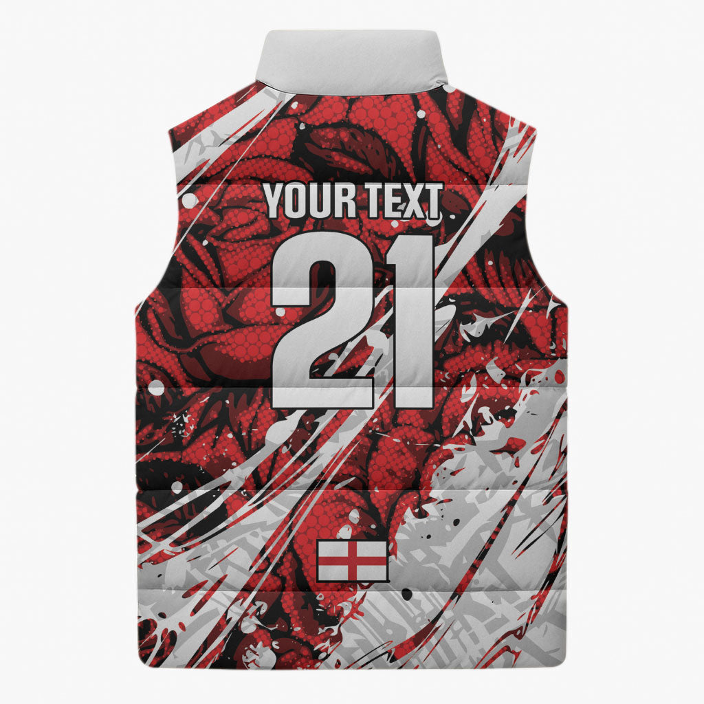 2026 Autumn Rugby Nations England Custom Sleeveless Puffer Jacket Red Rose Majestic Motif