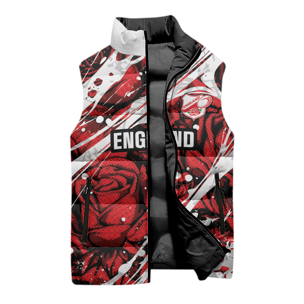 2026 Autumn Rugby Nations England Custom Sleeveless Puffer Jacket Red Rose Majestic Motif