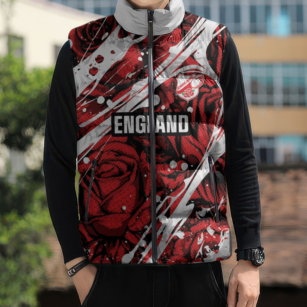 2026 Autumn Rugby Nations England Custom Sleeveless Puffer Jacket Red Rose Majestic Motif