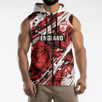 2026 Autumn Rugby Nations England Custom Sleeveless Zip Hoodie Red Rose Majestic Motif
