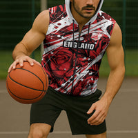 2026 Autumn Rugby Nations England Custom Sleeveless Zip Hoodie Red Rose Majestic Motif