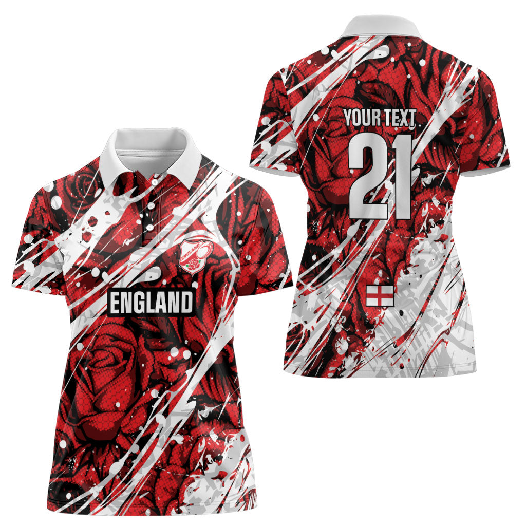 2026 Autumn Rugby Nations England Custom Women Polo Shirt Red Rose Majestic Motif