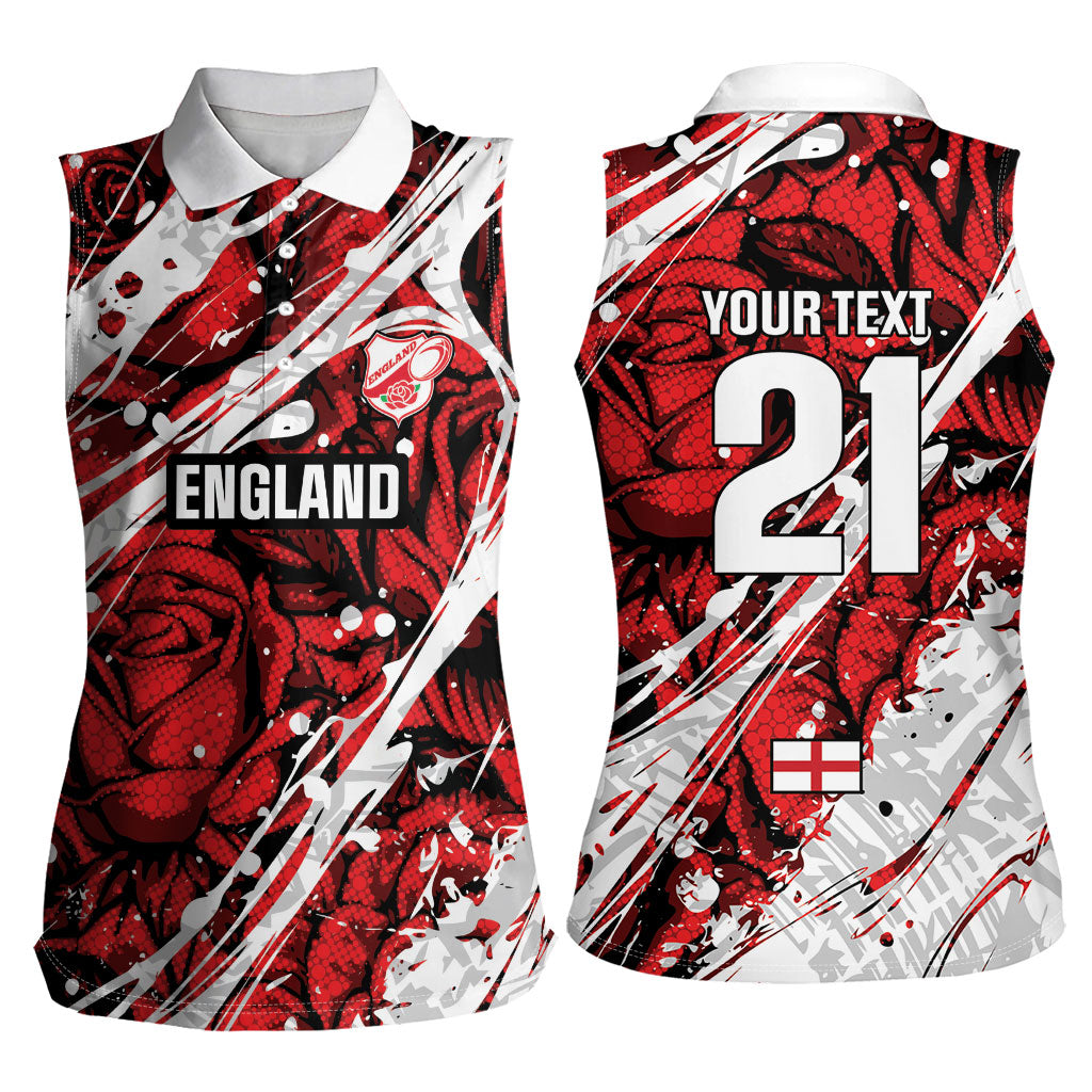 2026 Autumn Rugby Nations England Custom Women Sleeveless Polo Shirt Red Rose Majestic Motif