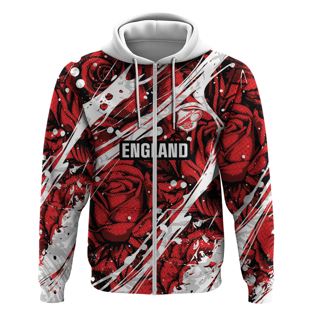 2026 Autumn Rugby Nations England Custom Zip Hoodie Red Rose Majestic Motif