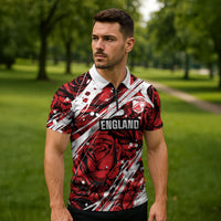 2026 Autumn Rugby Nations England Custom Zipper Polo Shirt Red Rose Majestic Motif