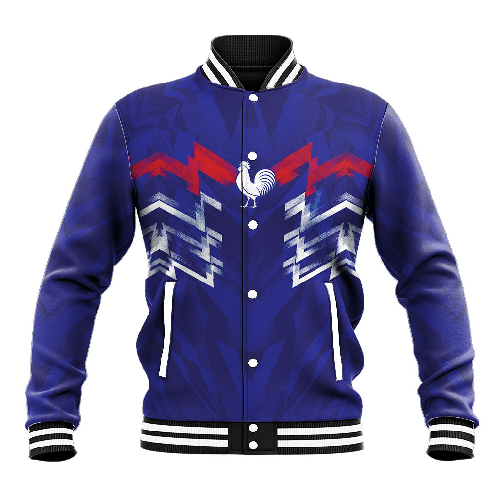 2026 Autumn Rugby Nations France Custom Baseball Jacket Red Blue Stripes Grunge Style