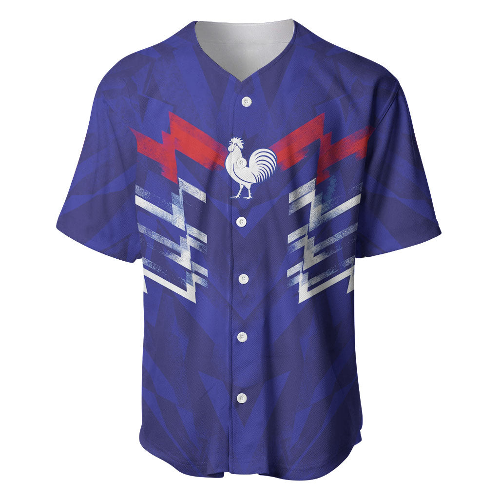 2026 Autumn Rugby Nations France Custom Baseball Jersey Red Blue Stripes Grunge Style
