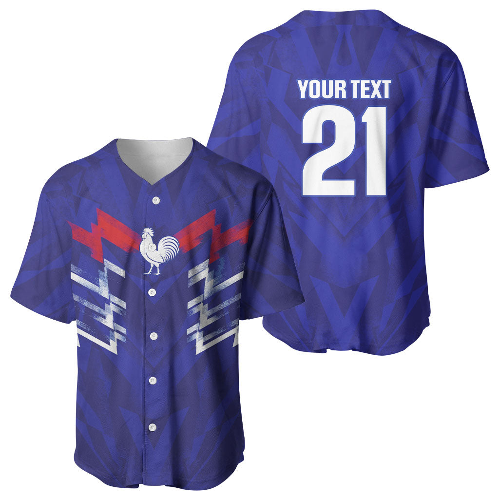 2026 Autumn Rugby Nations France Custom Baseball Jersey Red Blue Stripes Grunge Style