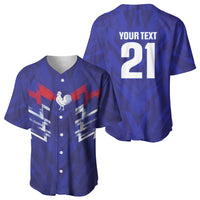 2026 Autumn Rugby Nations France Custom Baseball Jersey Red Blue Stripes Grunge Style