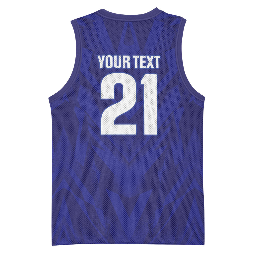 2026 Autumn Rugby Nations France Custom Basketball Jersey Red Blue Stripes Grunge Style
