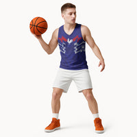 2026 Autumn Rugby Nations France Custom Basketball Jersey Red Blue Stripes Grunge Style