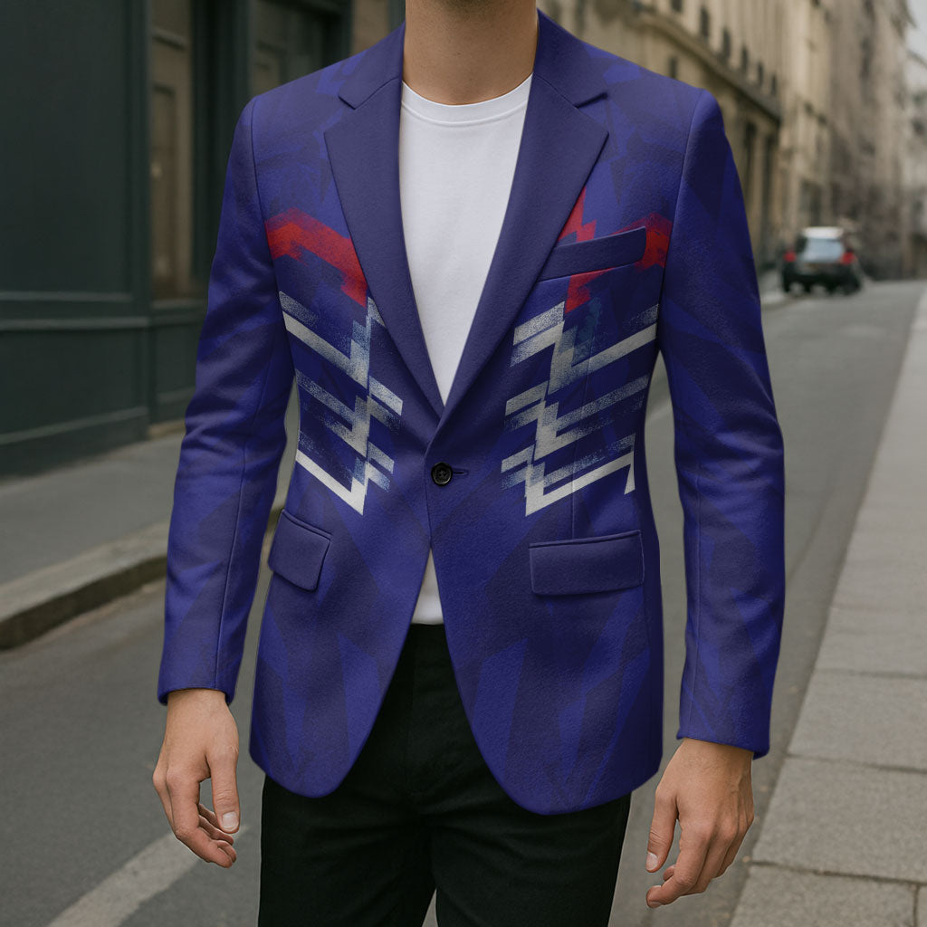 2026 Autumn Rugby Nations France Custom Blazer Red Blue Stripes Grunge Style