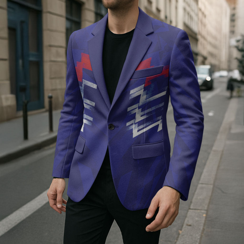 2026 Autumn Rugby Nations France Custom Blazer Red Blue Stripes Grunge Style