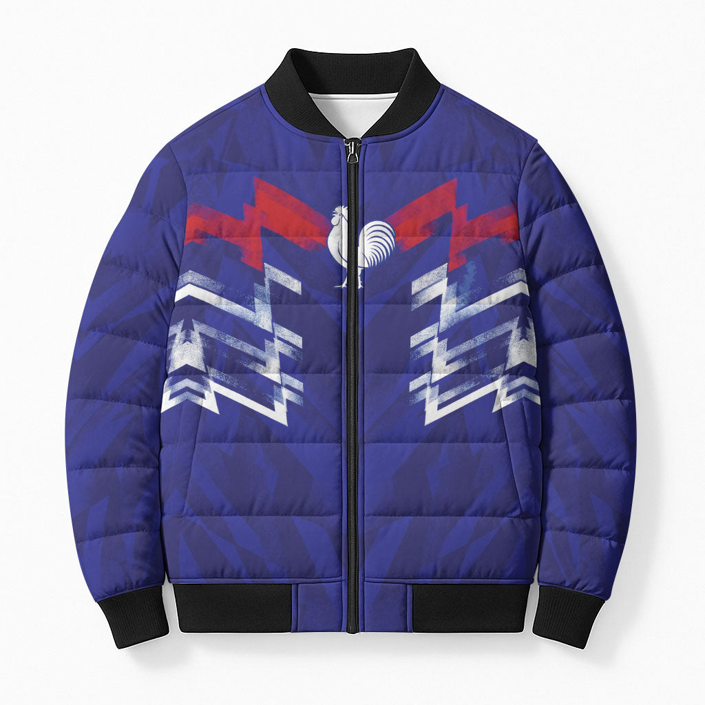 2026 Autumn Rugby Nations France Custom Bomber Puffer Jacket Red Blue Stripes Grunge Style