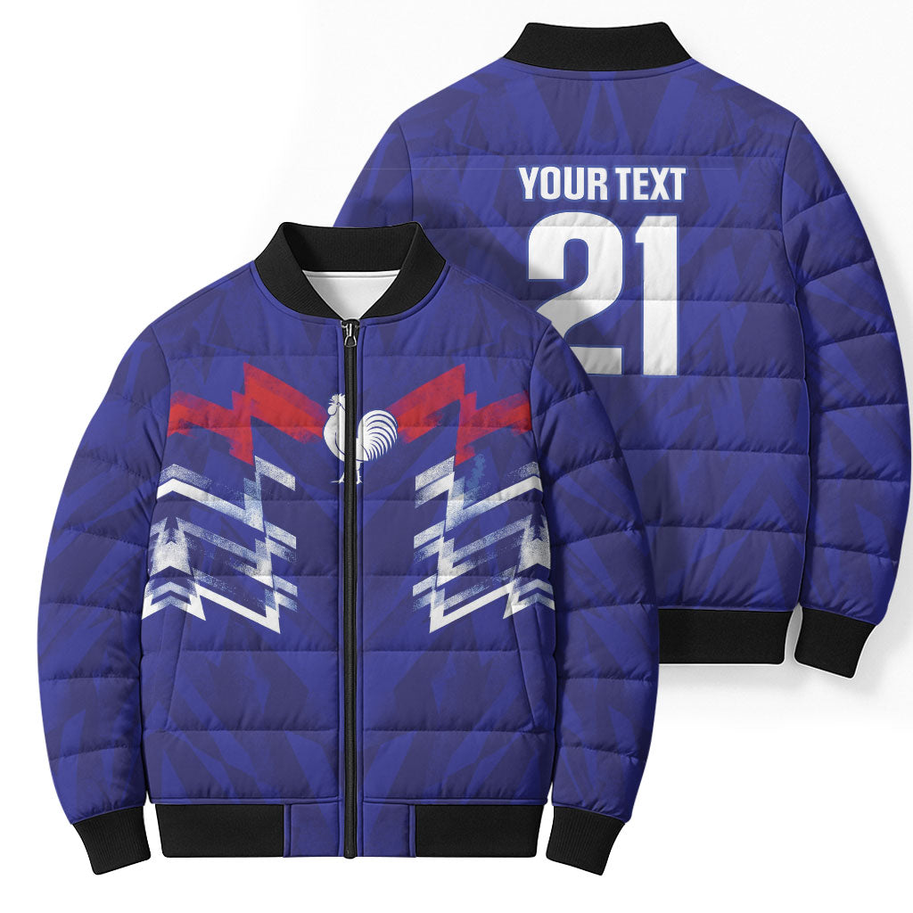 2026 Autumn Rugby Nations France Custom Bomber Puffer Jacket Red Blue Stripes Grunge Style