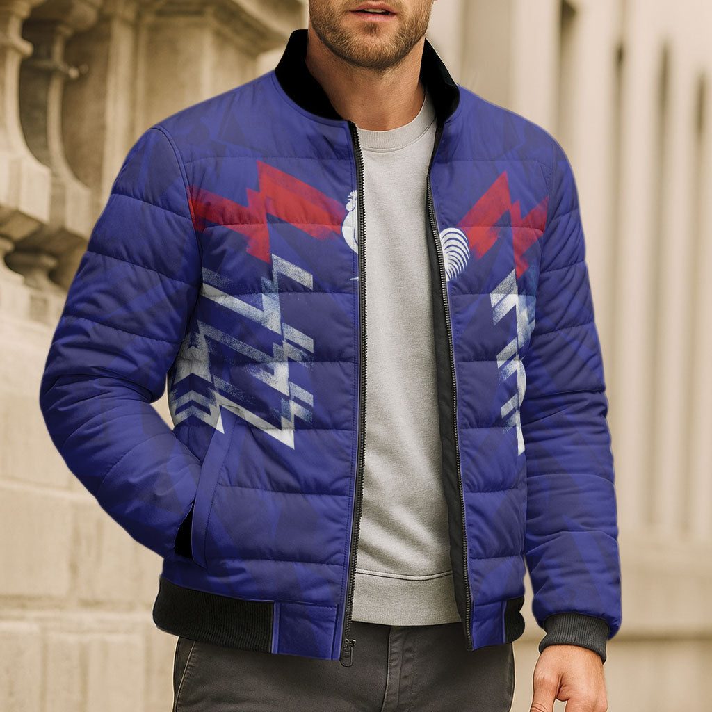 2026 Autumn Rugby Nations France Custom Bomber Puffer Jacket Red Blue Stripes Grunge Style