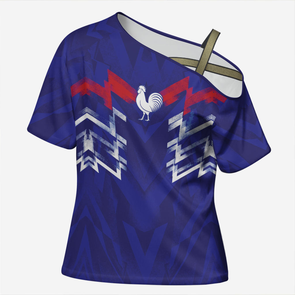 2026 Autumn Rugby Nations France Custom Cross Shoulder Shirt Red Blue Stripes Grunge Style