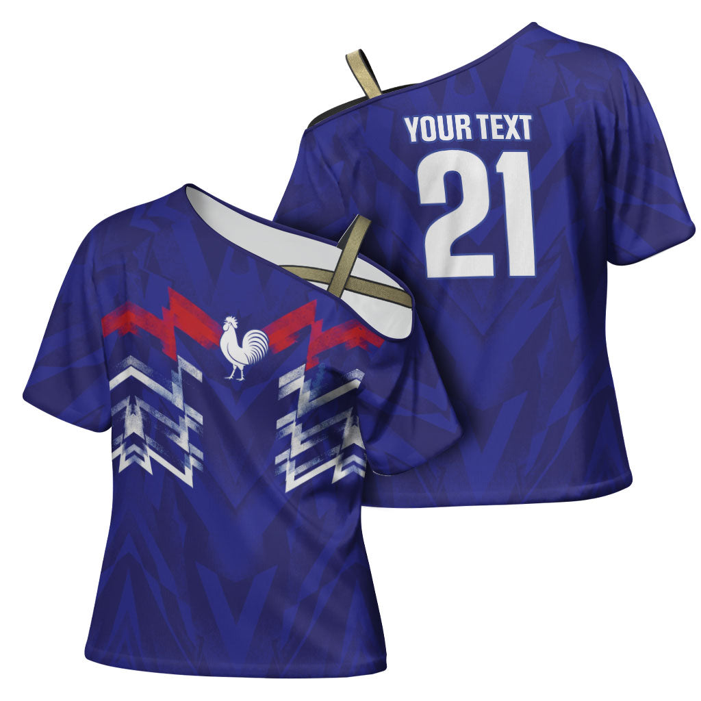 2026 Autumn Rugby Nations France Custom Cross Shoulder Shirt Red Blue Stripes Grunge Style