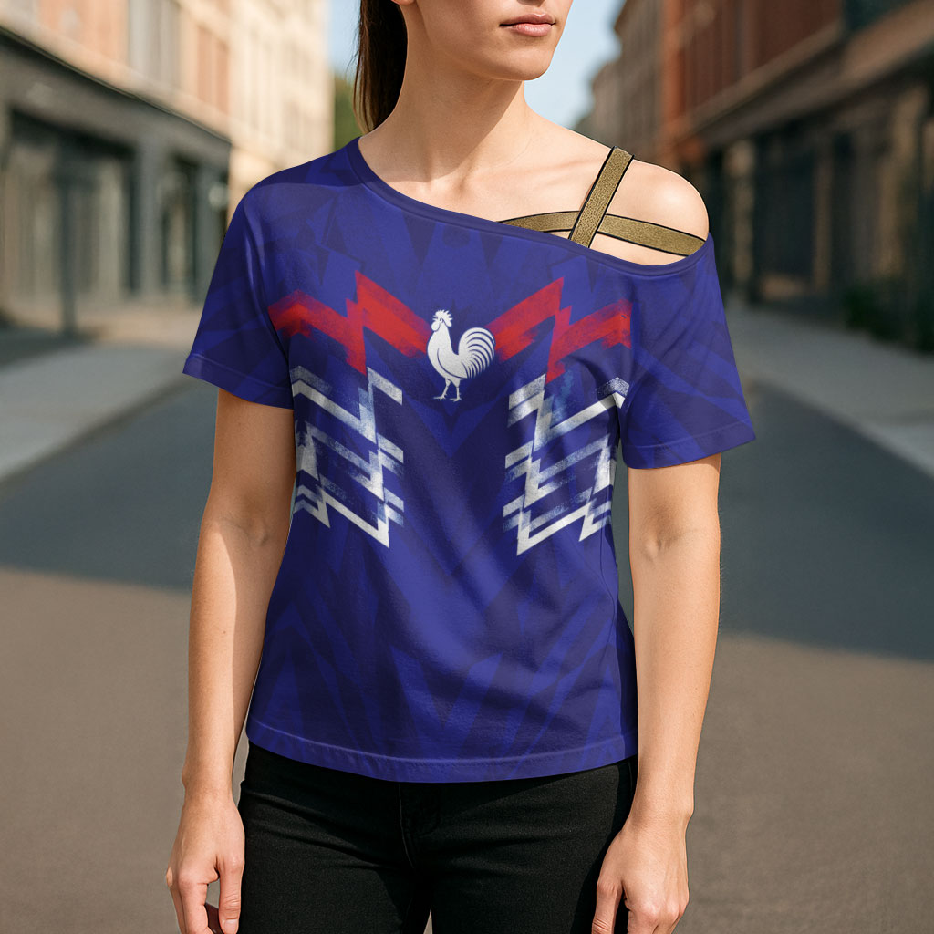 2026 Autumn Rugby Nations France Custom Cross Shoulder Shirt Red Blue Stripes Grunge Style