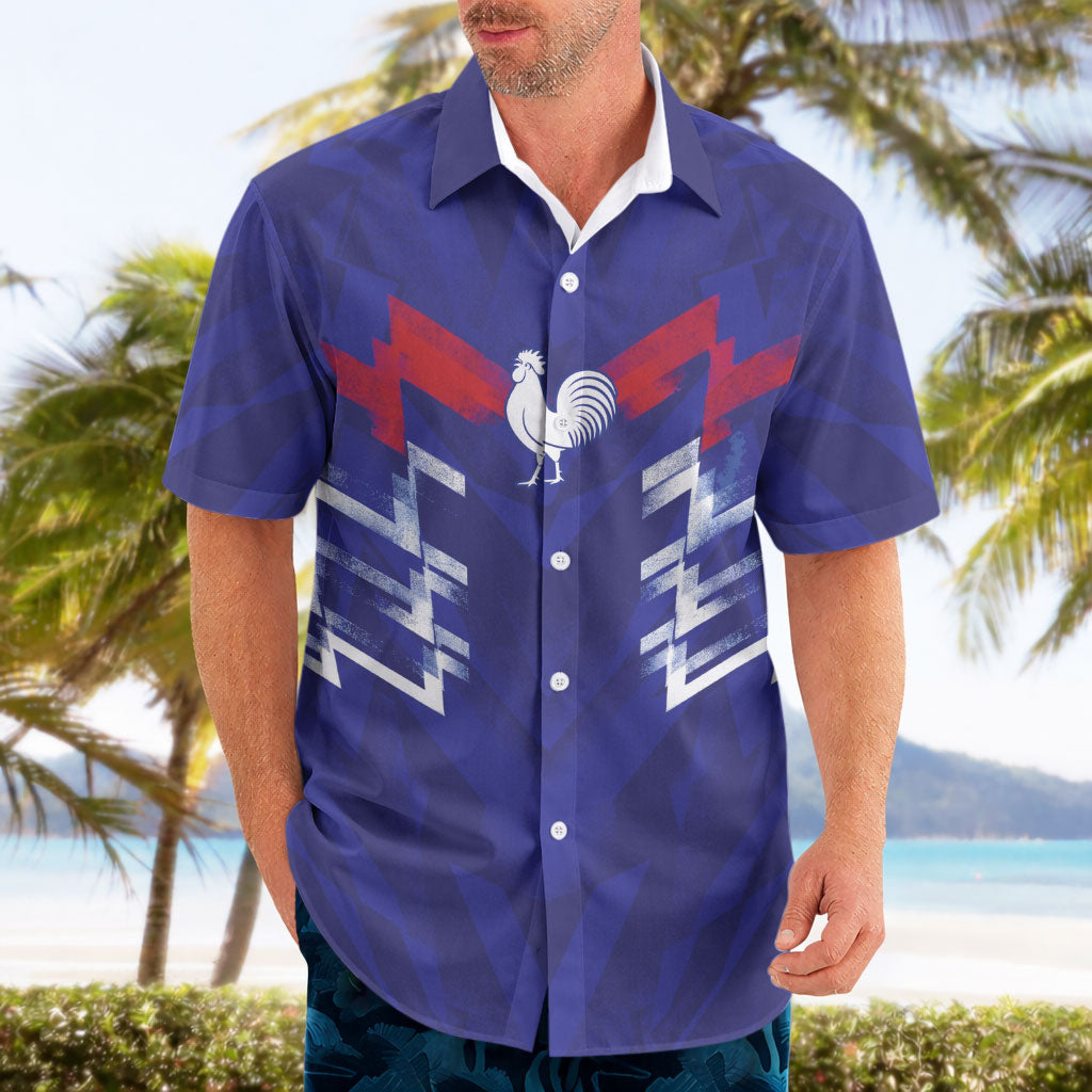 2026 Autumn Rugby Nations France Custom Hawaiian Shirt Red Blue Stripes Grunge Style