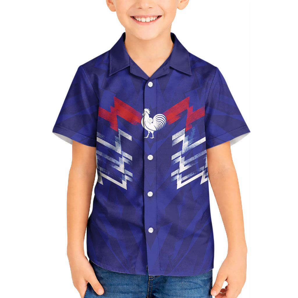 2026 Autumn Rugby Nations France Custom Kid Hawaiian Shirt Red Blue Stripes Grunge Style