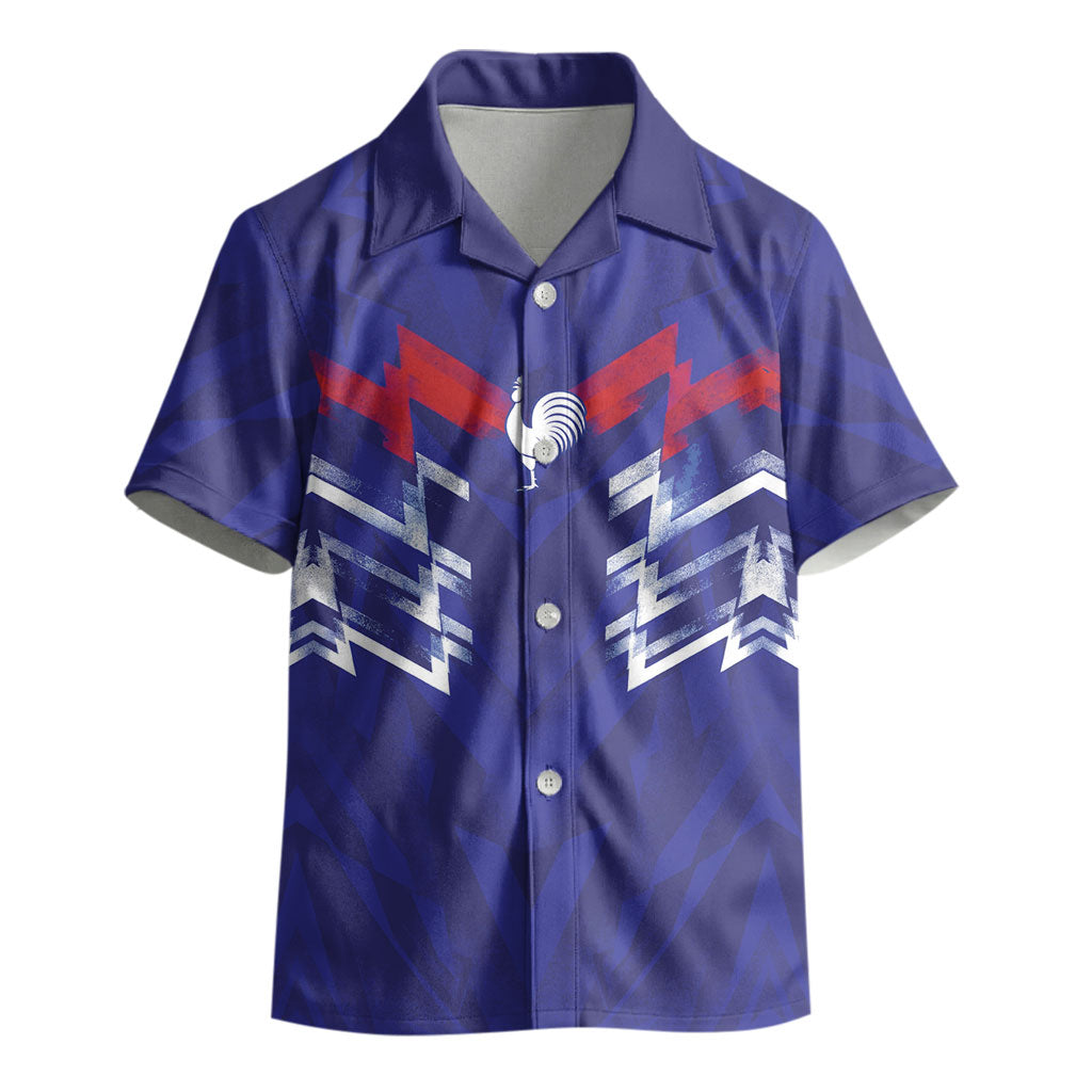 2026 Autumn Rugby Nations France Custom Kid Hawaiian Shirt Red Blue Stripes Grunge Style