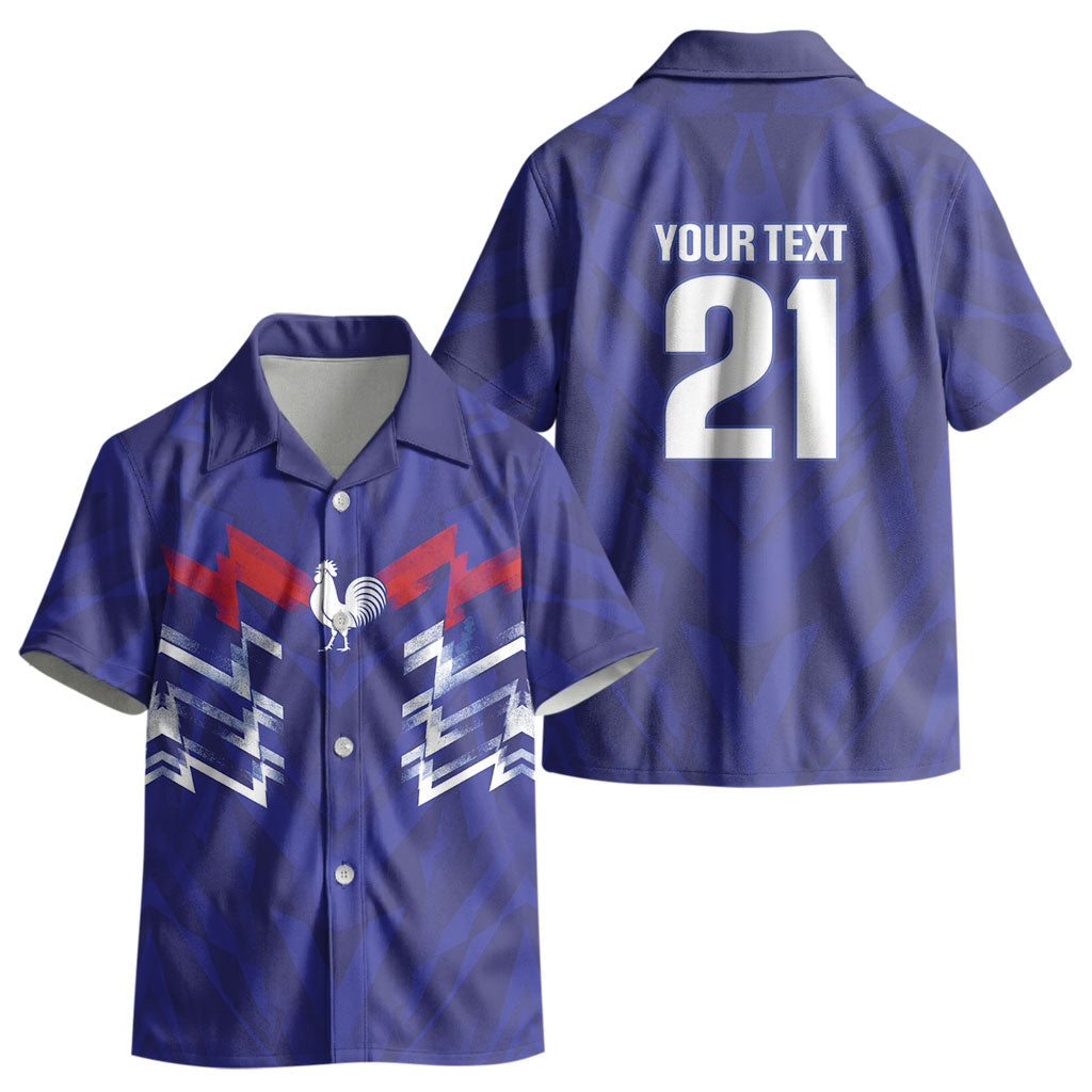 2026 Autumn Rugby Nations France Custom Kid Hawaiian Shirt Red Blue Stripes Grunge Style