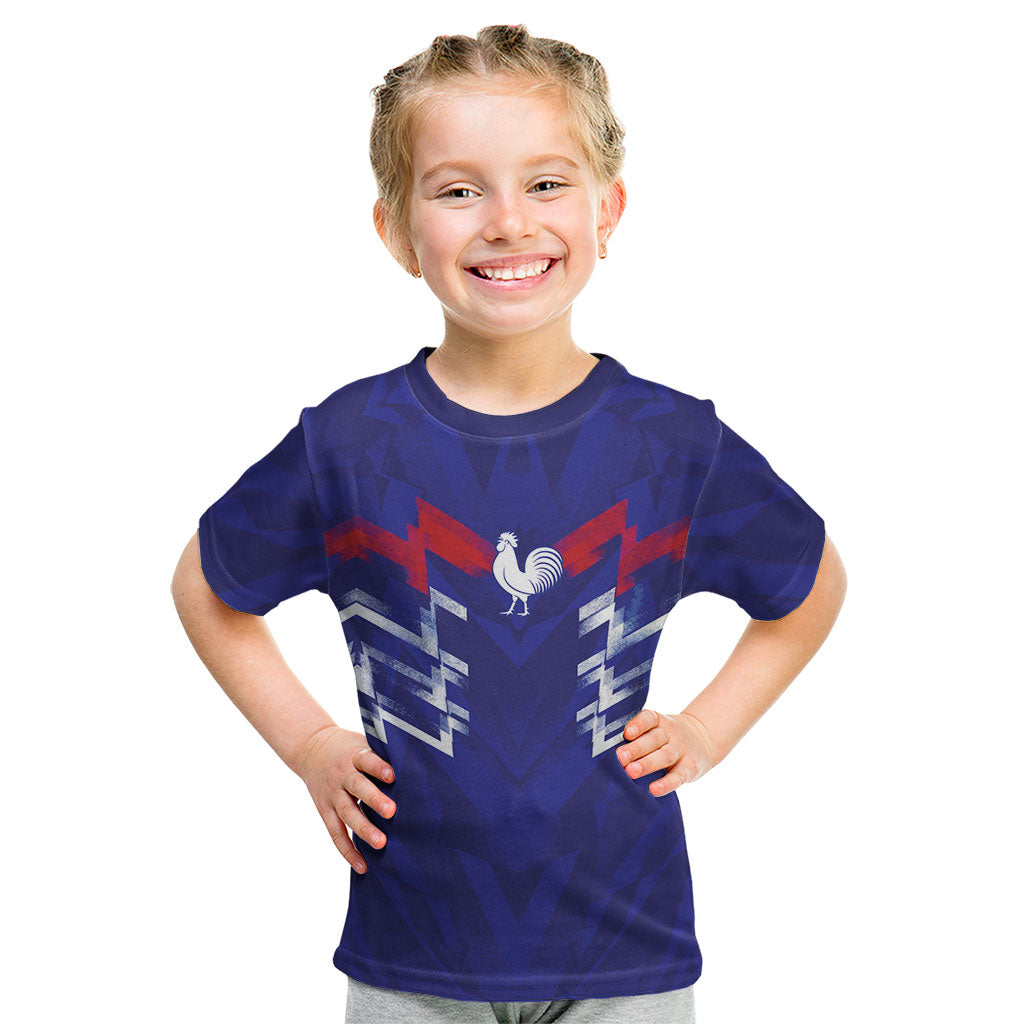 2026 Autumn Rugby Nations France Custom Kid T Shirt Red Blue Stripes Grunge Style