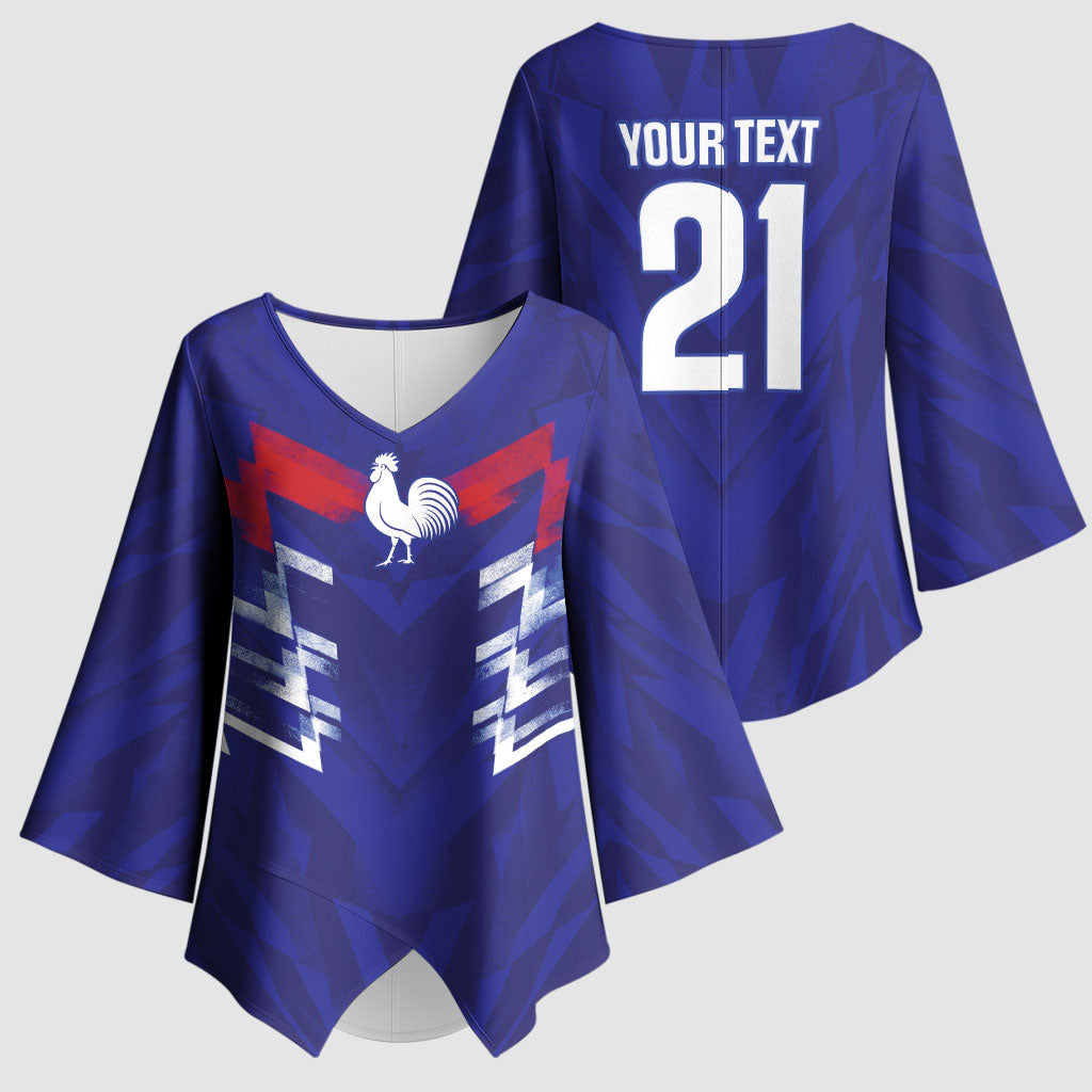 2026 Autumn Rugby Nations France Custom Kimono Sleeve Blouse Red Blue Stripes Grunge Style