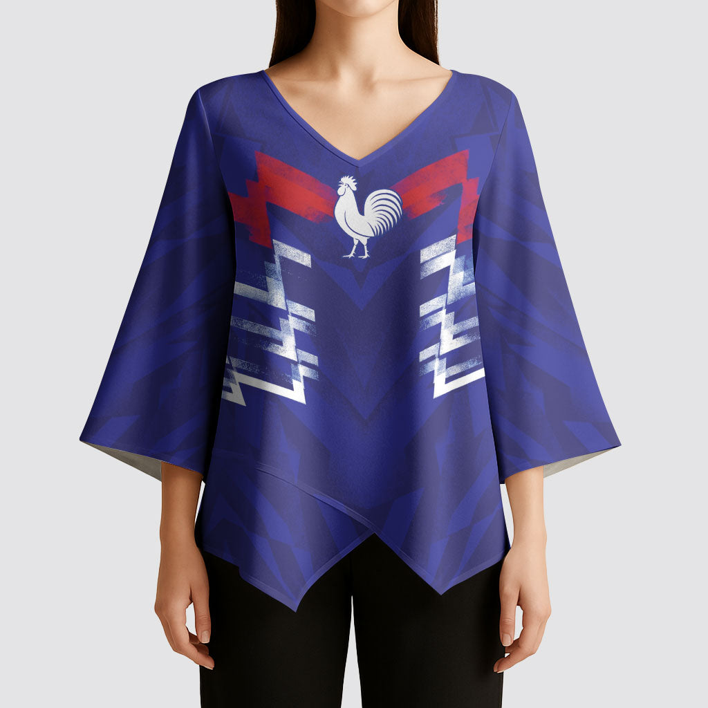2026 Autumn Rugby Nations France Custom Kimono Sleeve Blouse Red Blue Stripes Grunge Style