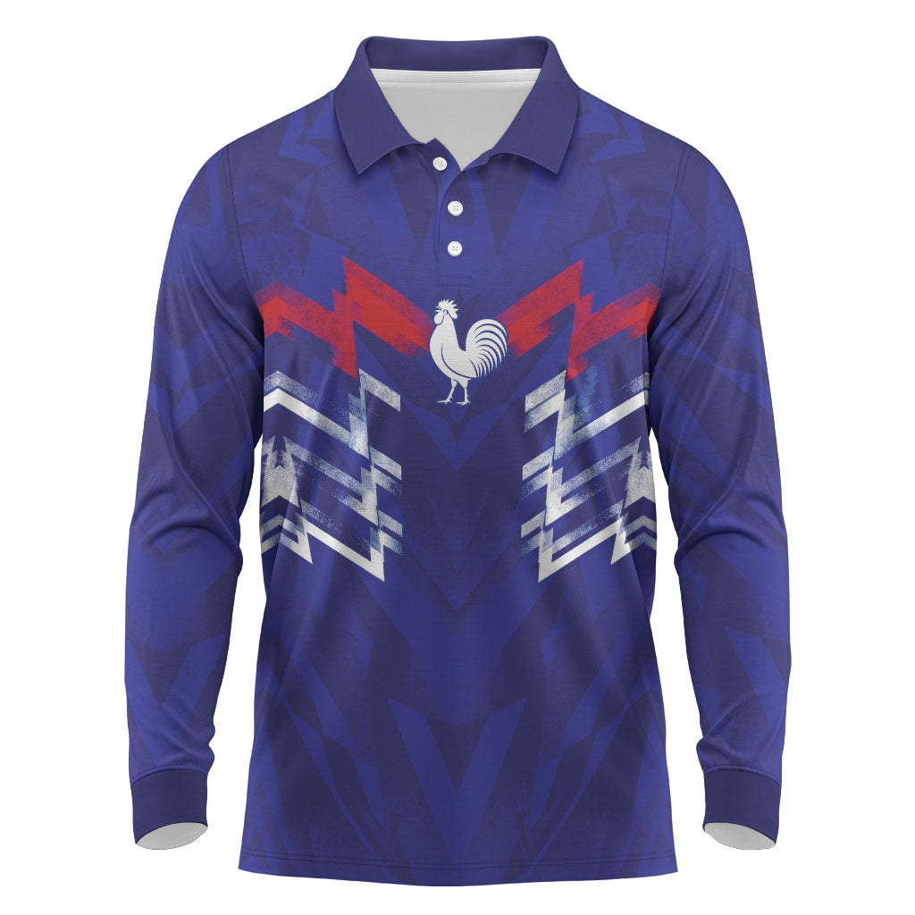 2026 Autumn Rugby Nations France Custom Long Sleeve Polo Shirt Red Blue Stripes Grunge Style