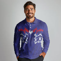 2026 Autumn Rugby Nations France Custom Long Sleeve Polo Shirt Red Blue Stripes Grunge Style