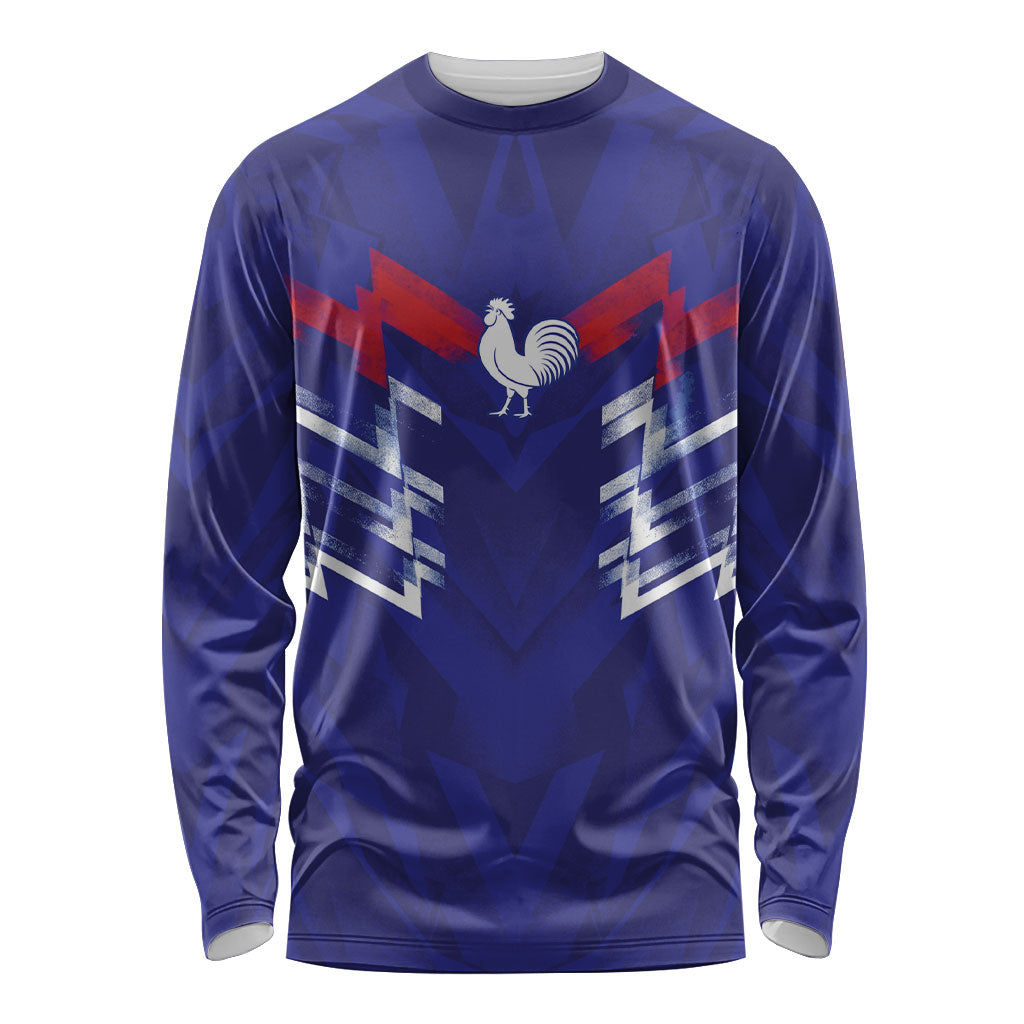 2026 Autumn Rugby Nations France Custom Long Sleeve Shirt Red Blue Stripes Grunge Style