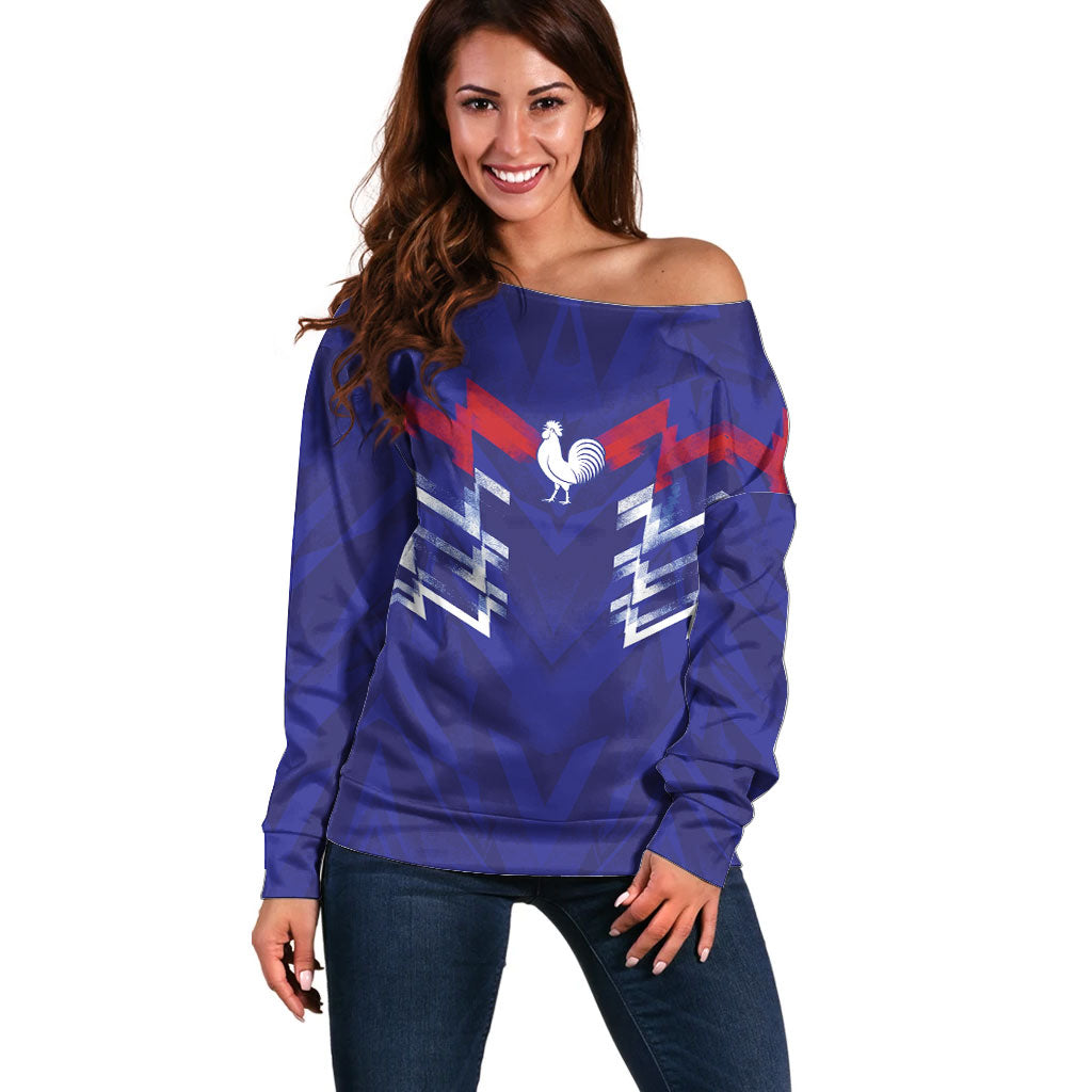 2026 Autumn Rugby Nations France Custom Off Shoulder Sweater Red Blue Stripes Grunge Style
