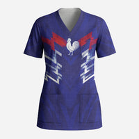 2026 Autumn Rugby Nations France Custom Scrub Top Red Blue Stripes Grunge Style