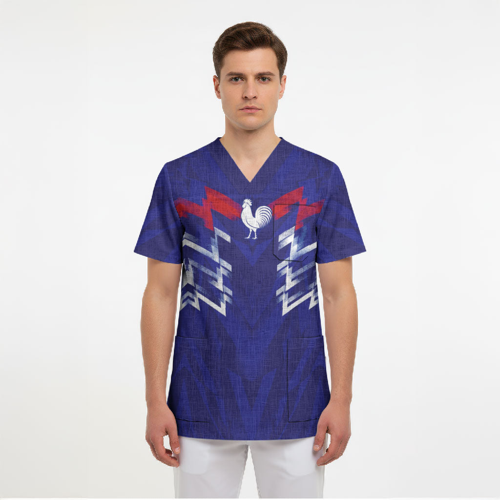 2026 Autumn Rugby Nations France Custom Scrub Top Red Blue Stripes Grunge Style