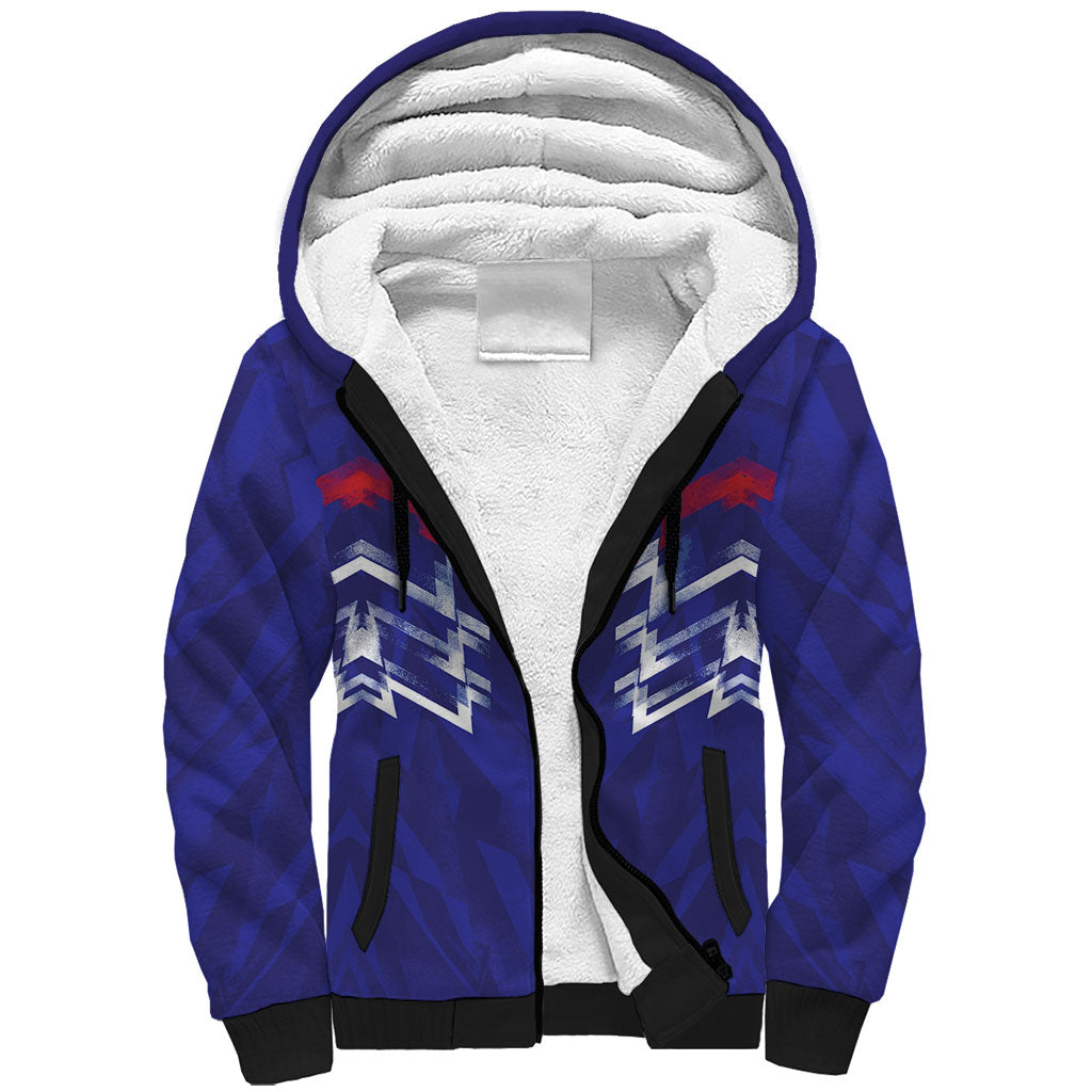 2026 Autumn Rugby Nations France Custom Sherpa Hoodie Red Blue Stripes Grunge Style