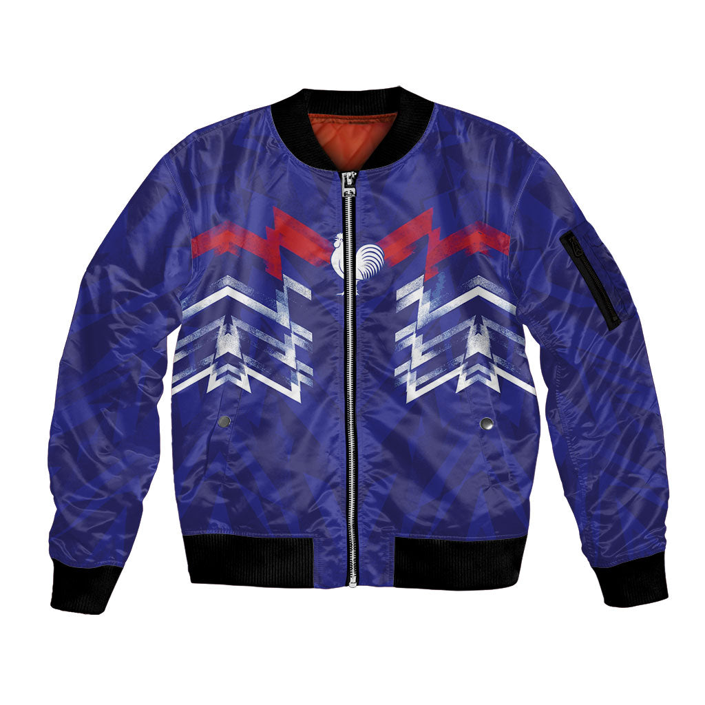 2026 Autumn Rugby Nations France Custom Sleeve Zip Bomber Jacket Red Blue Stripes Grunge Style