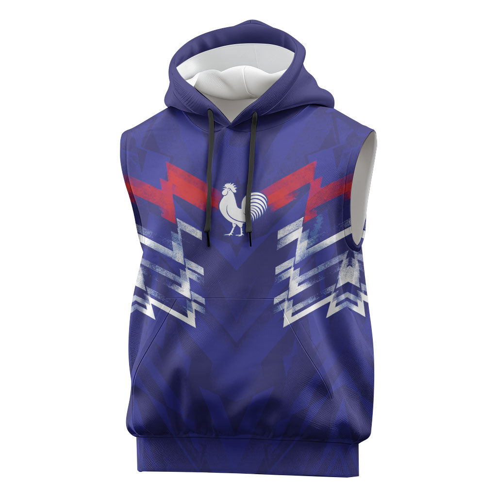 2026 Autumn Rugby Nations France Custom Sleeveless Hoodie Red Blue Stripes Grunge Style
