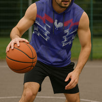 2026 Autumn Rugby Nations France Custom Sleeveless Hoodie Red Blue Stripes Grunge Style
