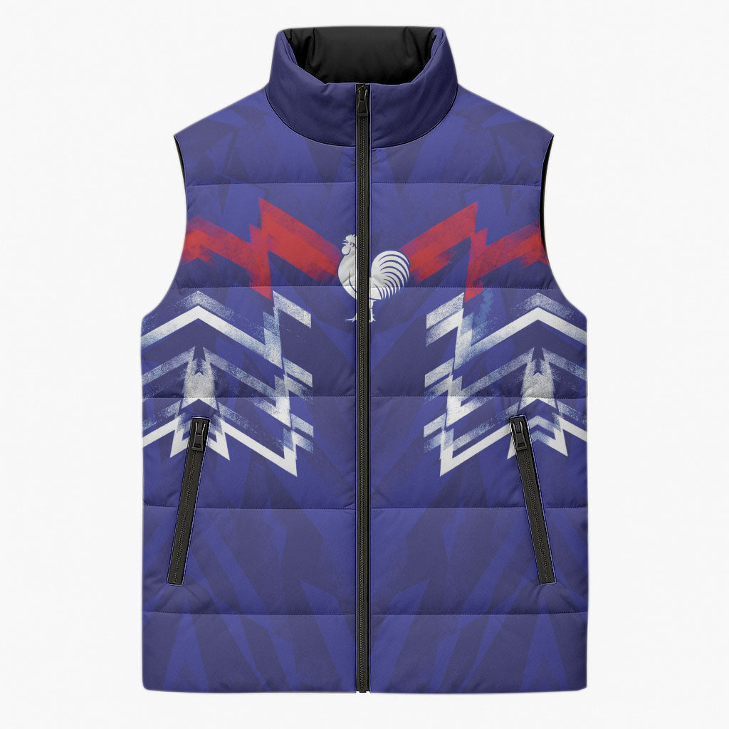 2026 Autumn Rugby Nations France Custom Sleeveless Puffer Jacket Red Blue Stripes Grunge Style