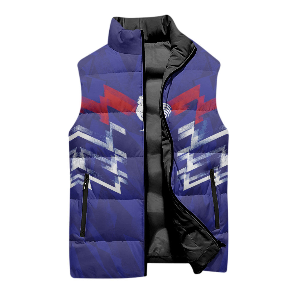 2026 Autumn Rugby Nations France Custom Sleeveless Puffer Jacket Red Blue Stripes Grunge Style