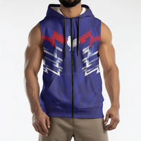 2026 Autumn Rugby Nations France Custom Sleeveless Zip Hoodie Red Blue Stripes Grunge Style