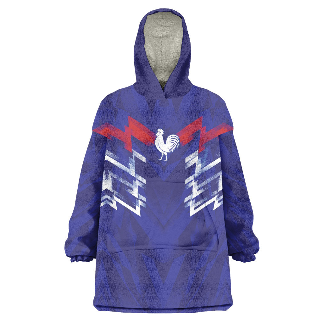 2026 Autumn Rugby Nations France Custom Wearable Blanket Hoodie Red Blue Stripes Grunge Style