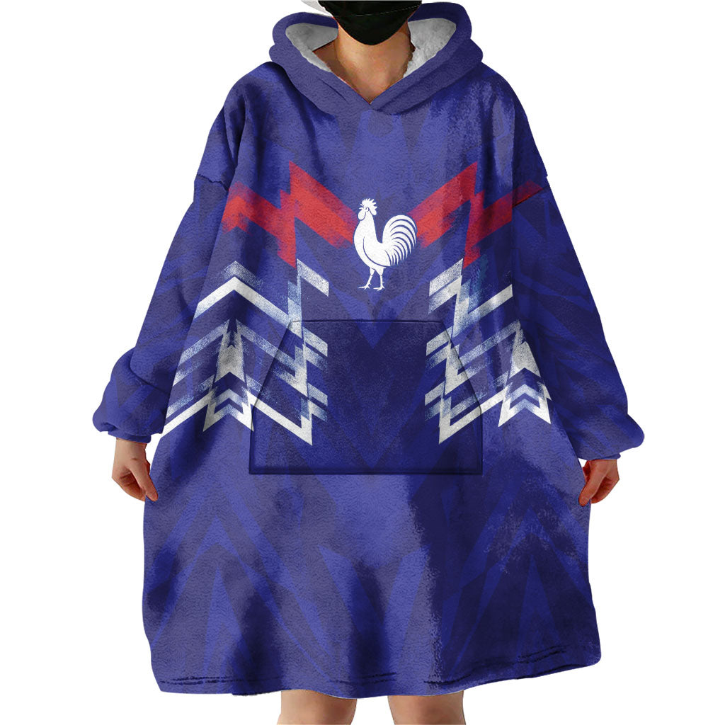 2026 Autumn Rugby Nations France Custom Wearable Blanket Hoodie Red Blue Stripes Grunge Style
