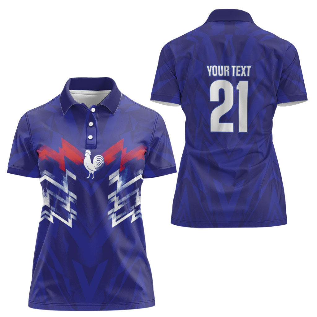 2026 Autumn Rugby Nations France Custom Women Polo Shirt Red Blue Stripes Grunge Style