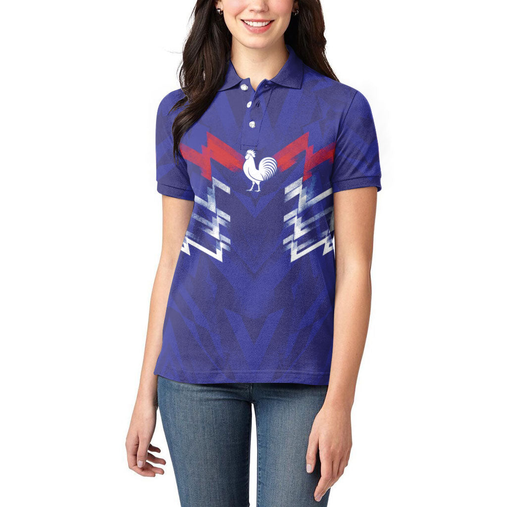 2026 Autumn Rugby Nations France Custom Women Polo Shirt Red Blue Stripes Grunge Style