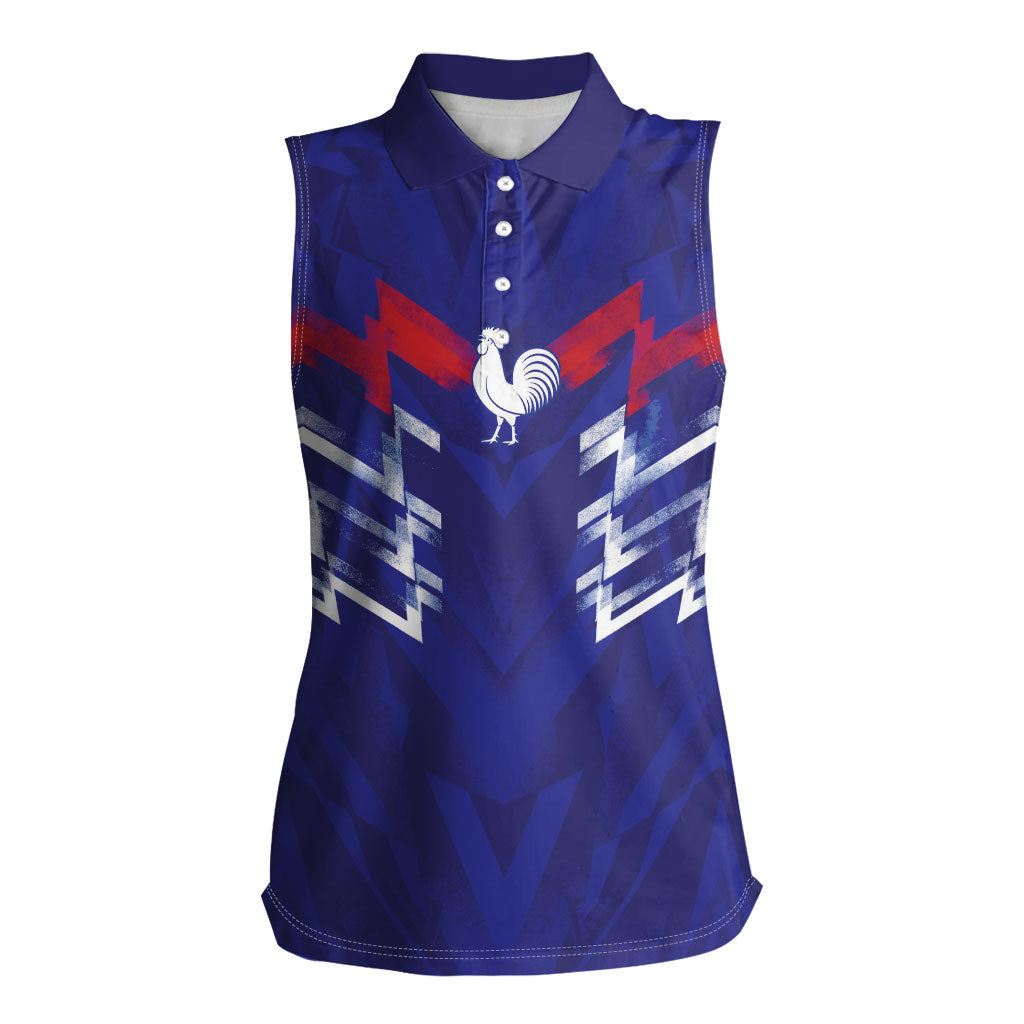 2026 Autumn Rugby Nations France Custom Women Sleeveless Polo Shirt Red Blue Stripes Grunge Style