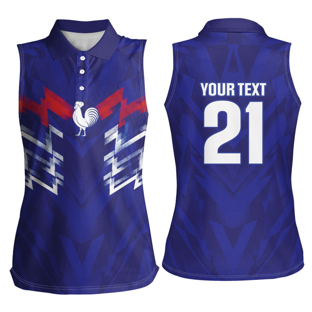 2026 Autumn Rugby Nations France Custom Women Sleeveless Polo Shirt Red Blue Stripes Grunge Style