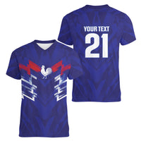 2026 Autumn Rugby Nations France Custom Women V-Neck T-Shirt Red Blue Stripes Grunge Style